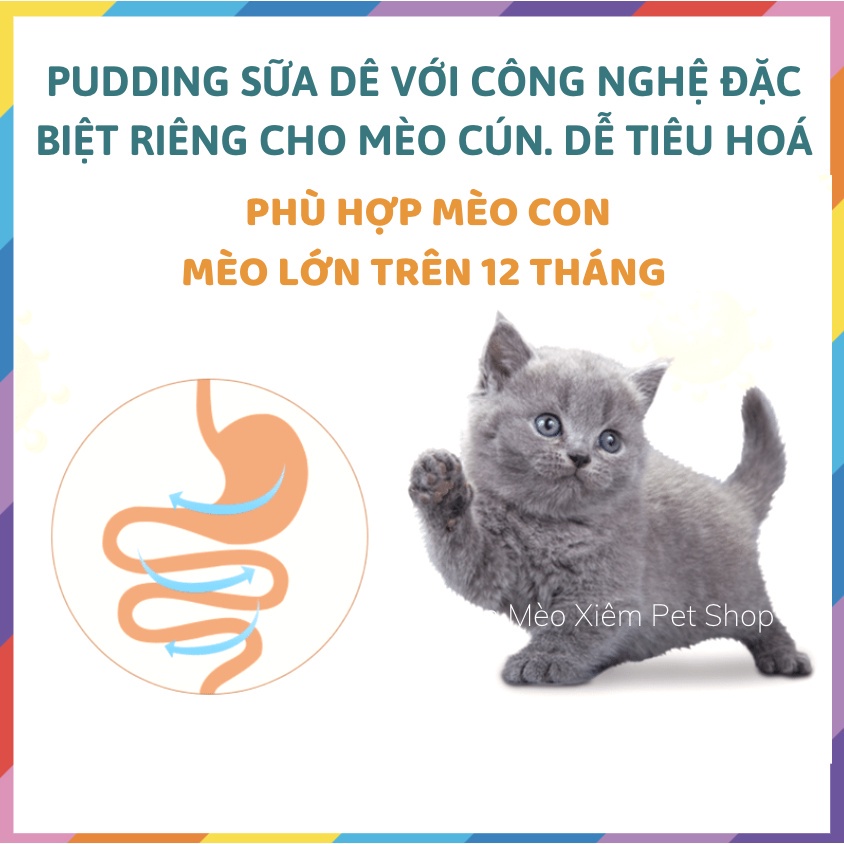 Pudding sữa dê cho mèo chắc xương canxi tiêu hoá 15gram, thức ăn snack cho mèo con lớn nhỏ Con Mèo Xiêm