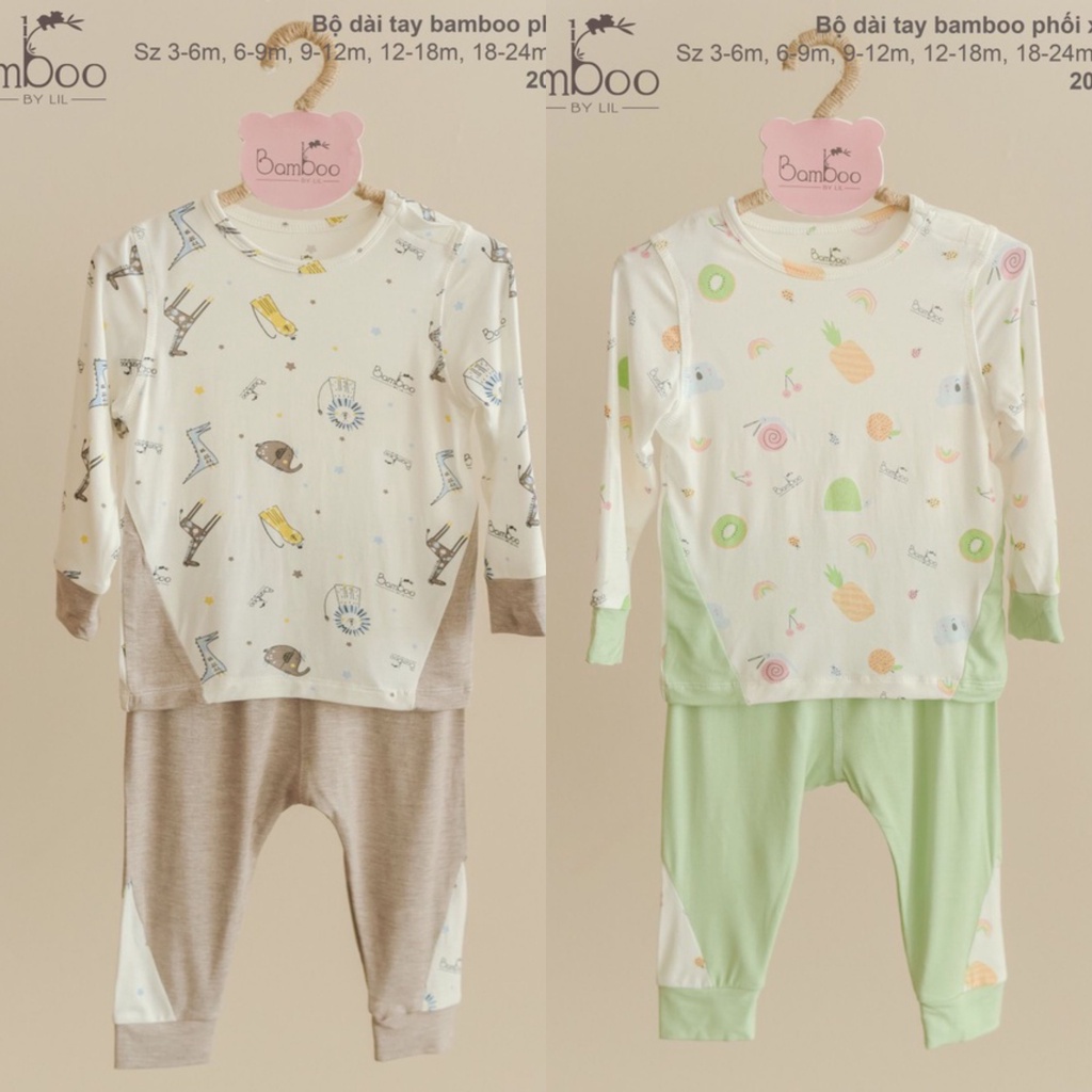 Lillte Love - Bộ dài tay vải Bamboo in họa tiếtcho bé trai, bé gái từ 6 tháng đến 4Y