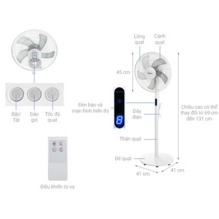 Quạt đứng midea fs40-18br trắng remote, mẫu mới 2020