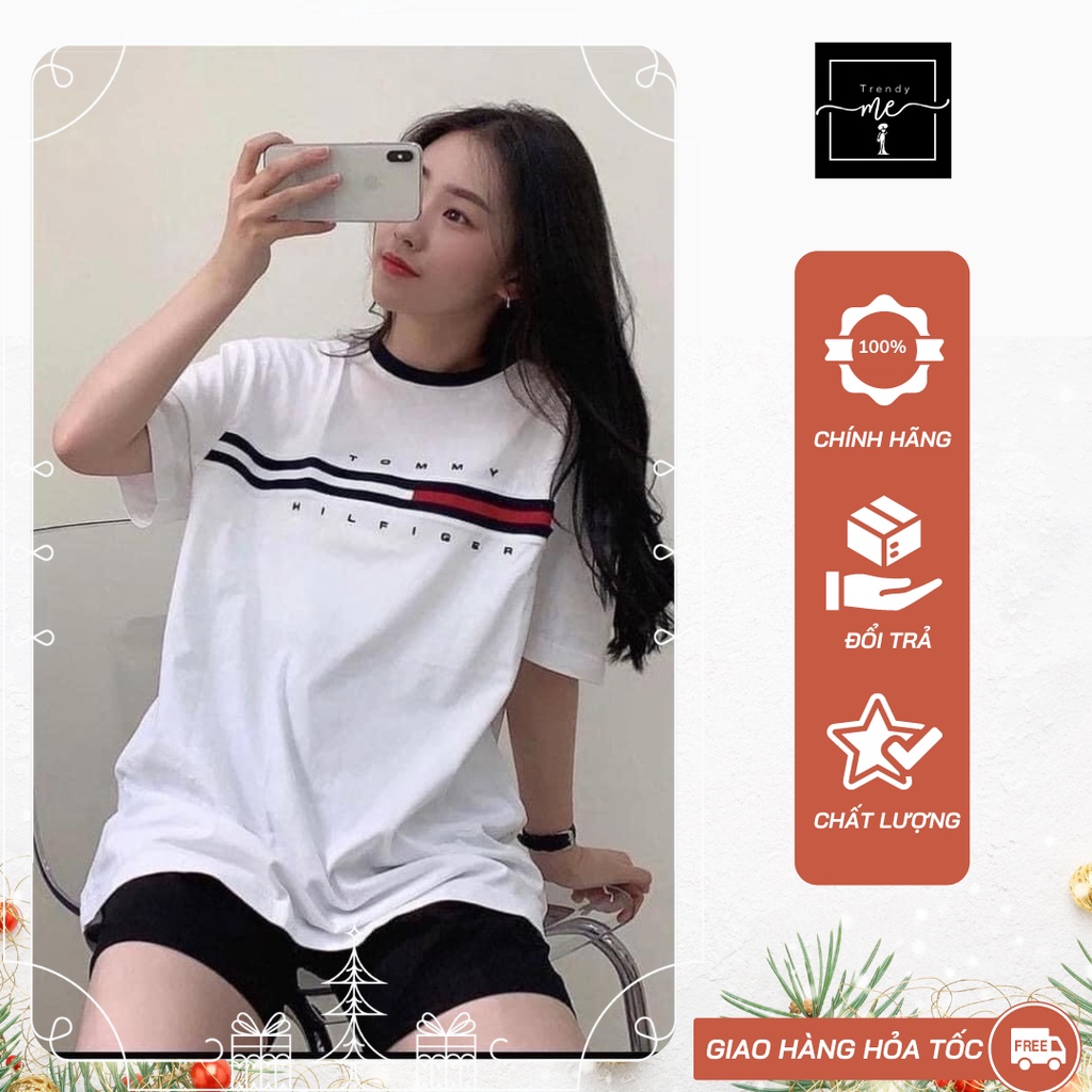 Áo thun unisex nam nữ TRENDY ME cổ tròn, chất liệu 100% thun cotton viền ngang Tommy