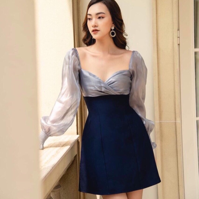 Đầm tay phồng ánh nhũ