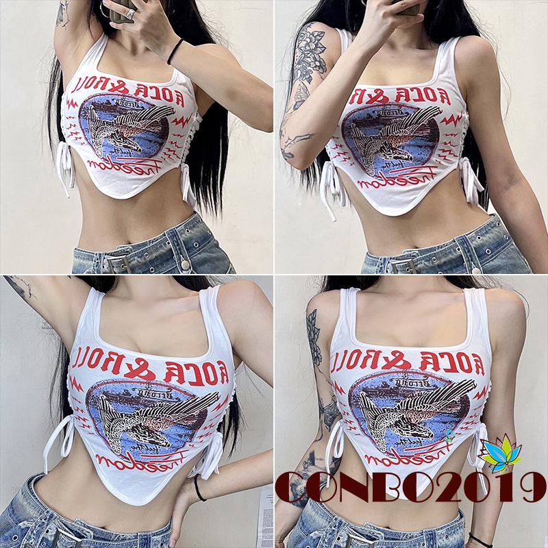 HGM-Women Summer Tank Tops Animal Print Bandage Cutout Casual Sleeveless Crop Tops