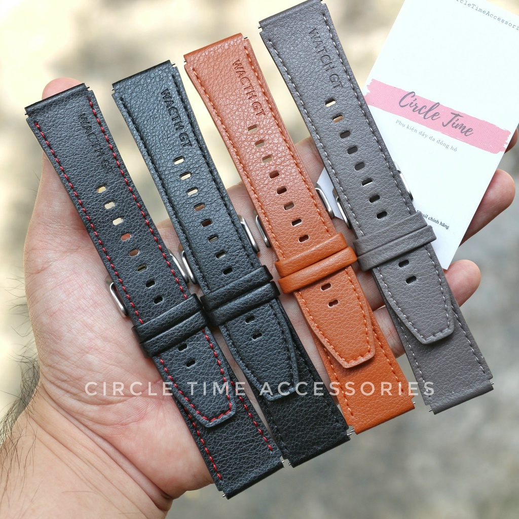Dây đồng hồ da cho Huawei GT/GT2/GT3/Pro 46mm và các loại đồng hồ thông minh size 22 có chốt thông minh