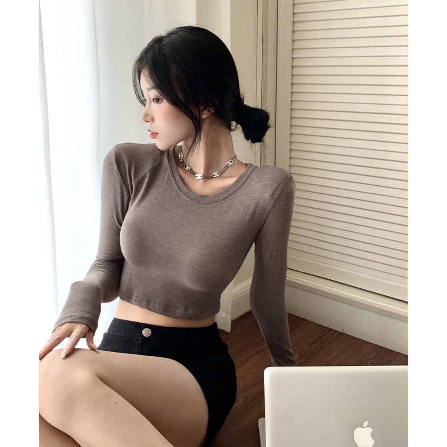 Áo thun tay dài cổ tròn mỏng nhẹ trong suốt phong cách Hàn Quốc dành cho nữ