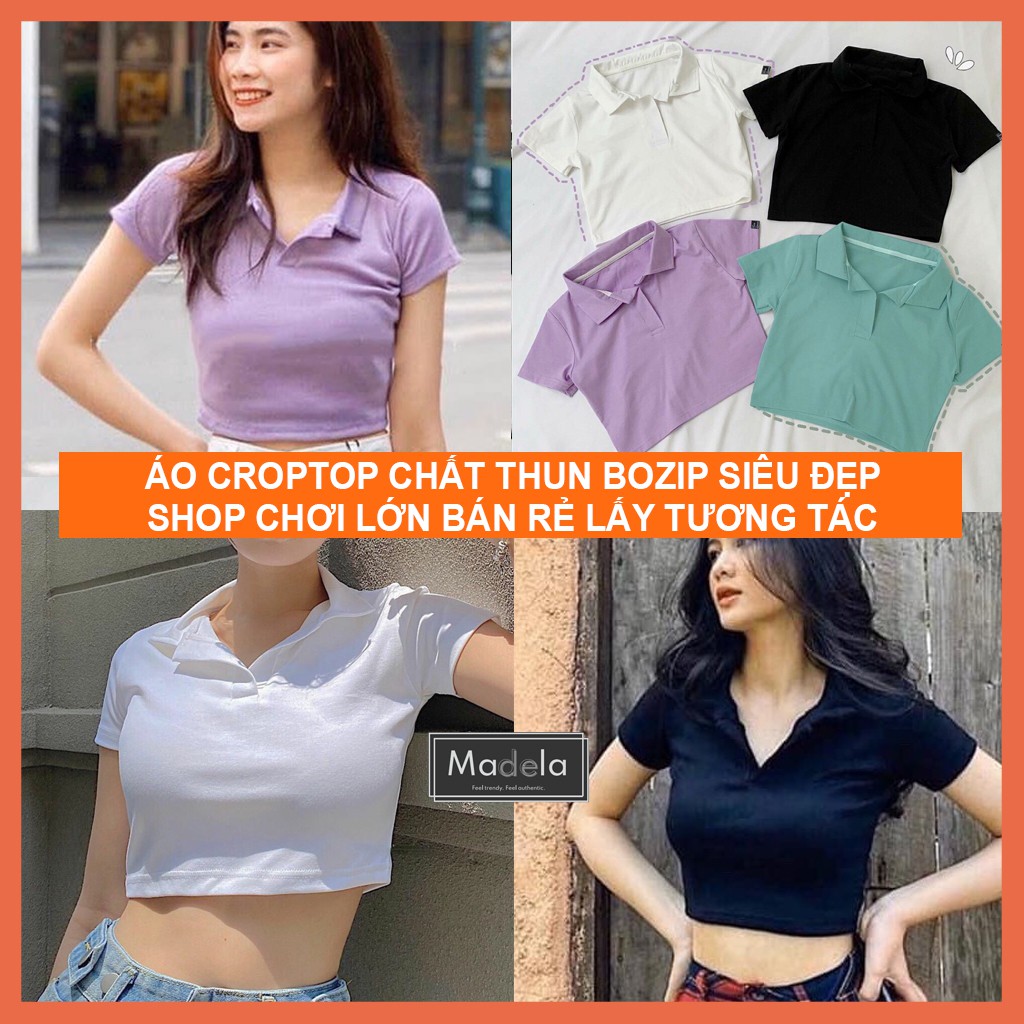 Áo croptop Nữ tay ngắn có cổ Madela, Croptop nữ polo có cổ mẫu 2021 - ACTN01