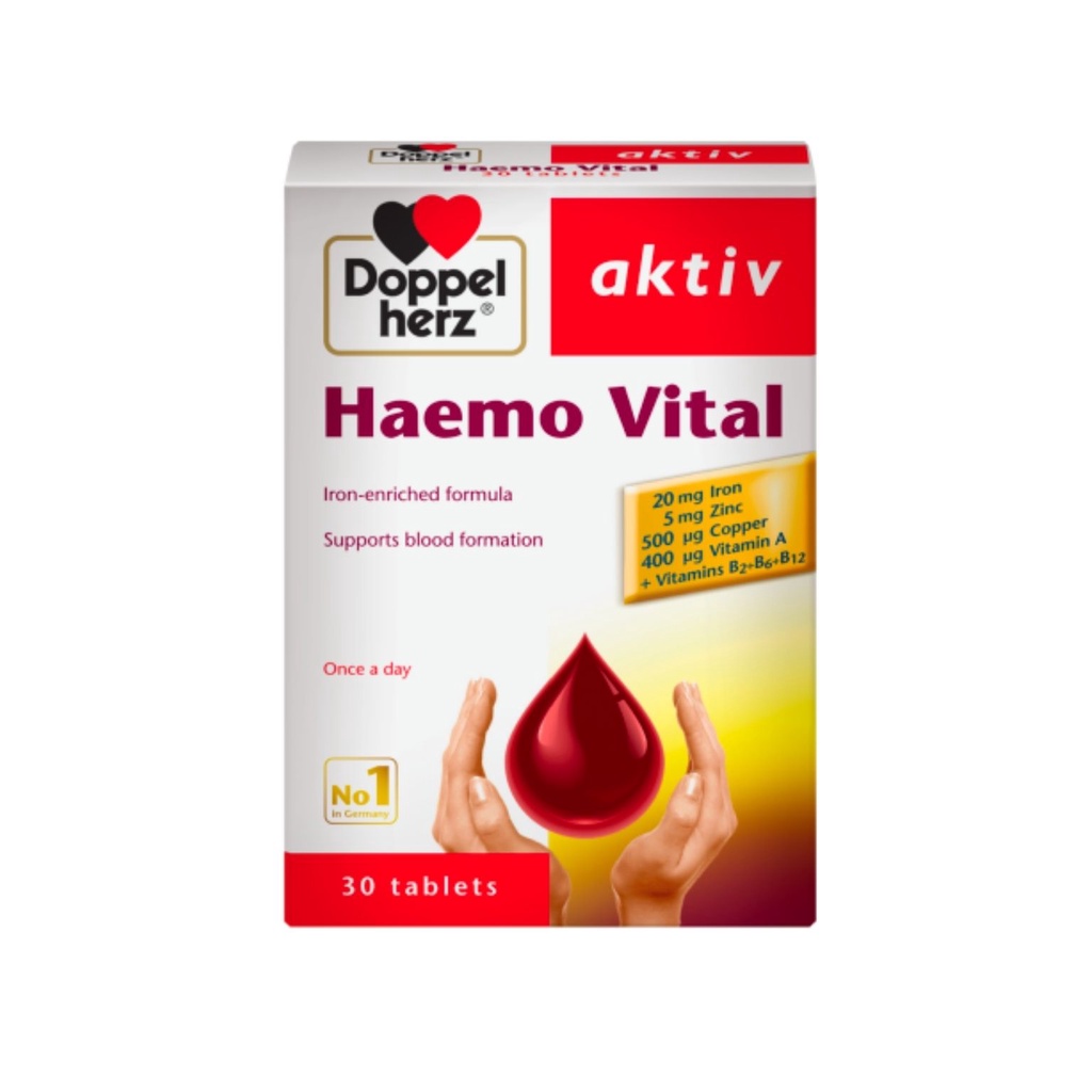 Viên Uống Bổ Máu Doppelherz Haemo Vital Giúp Giảm Thiếu Máu Do Thiếu Sắt (Hộp 30 Viên)