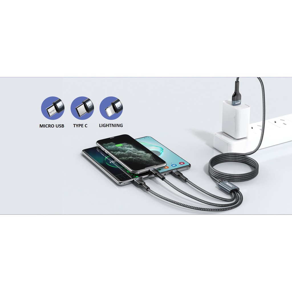 Cáp Sạc Remax Rc-070Th 3 Nhánh Bền Bỉ Cho Apple / Android / Type-C