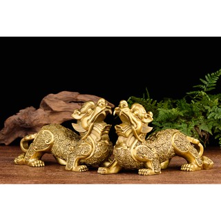 Tượng đôi Tỳ hưu tiền xu chất liệu bằng đồng thau linh vật phong thủy Hồng Thắng