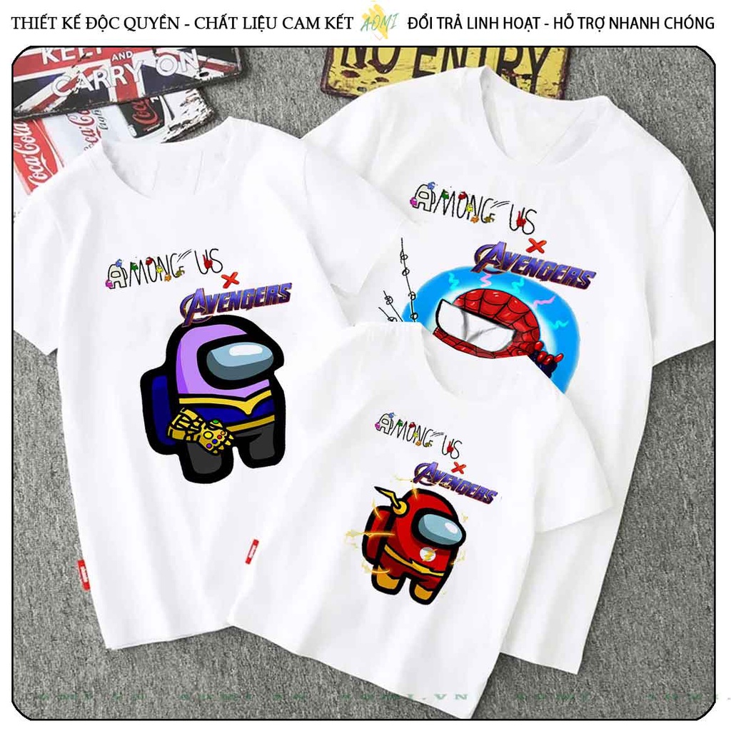 ÁO THUN among us avengers UNISEX PHÔNG TRẮNG TAY NGẮN NAM NỮ GIA ĐÌNH CẶP ĐÔI SIZE TRẺ EM BÉ TRAI GÁI AOMIVN