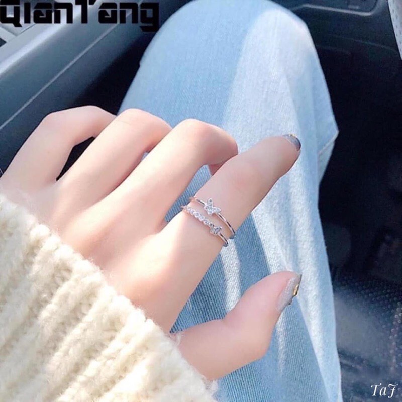Nhẫn bạc nữ hình bướm đính đá dạng nhẫn kép sáng đẹp - Kho sỉ bạc Nhất Linh