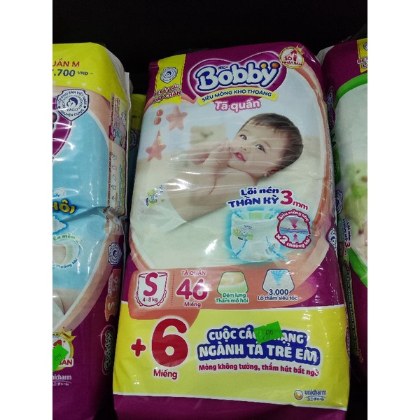 Tã bỉm Bobby dán S56(dưới 5kg) quần S46(4-8kg) quần M42(6-11kg) L38(9-13kg)