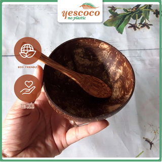 Bộ 2 bát gáo dừa Size XS  9-10cm, Thìa 12 CM YESCOCO XƯỞNG SX