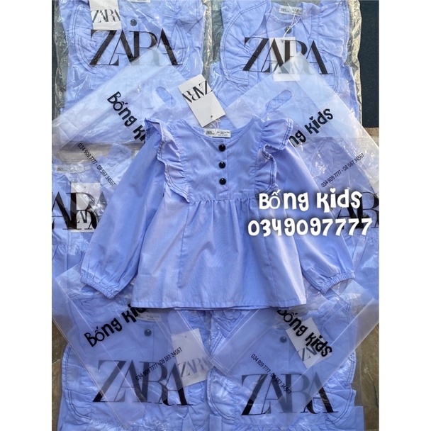 Áo Sơ Mi Bé Gái Nhún Bèo Xanh Trời