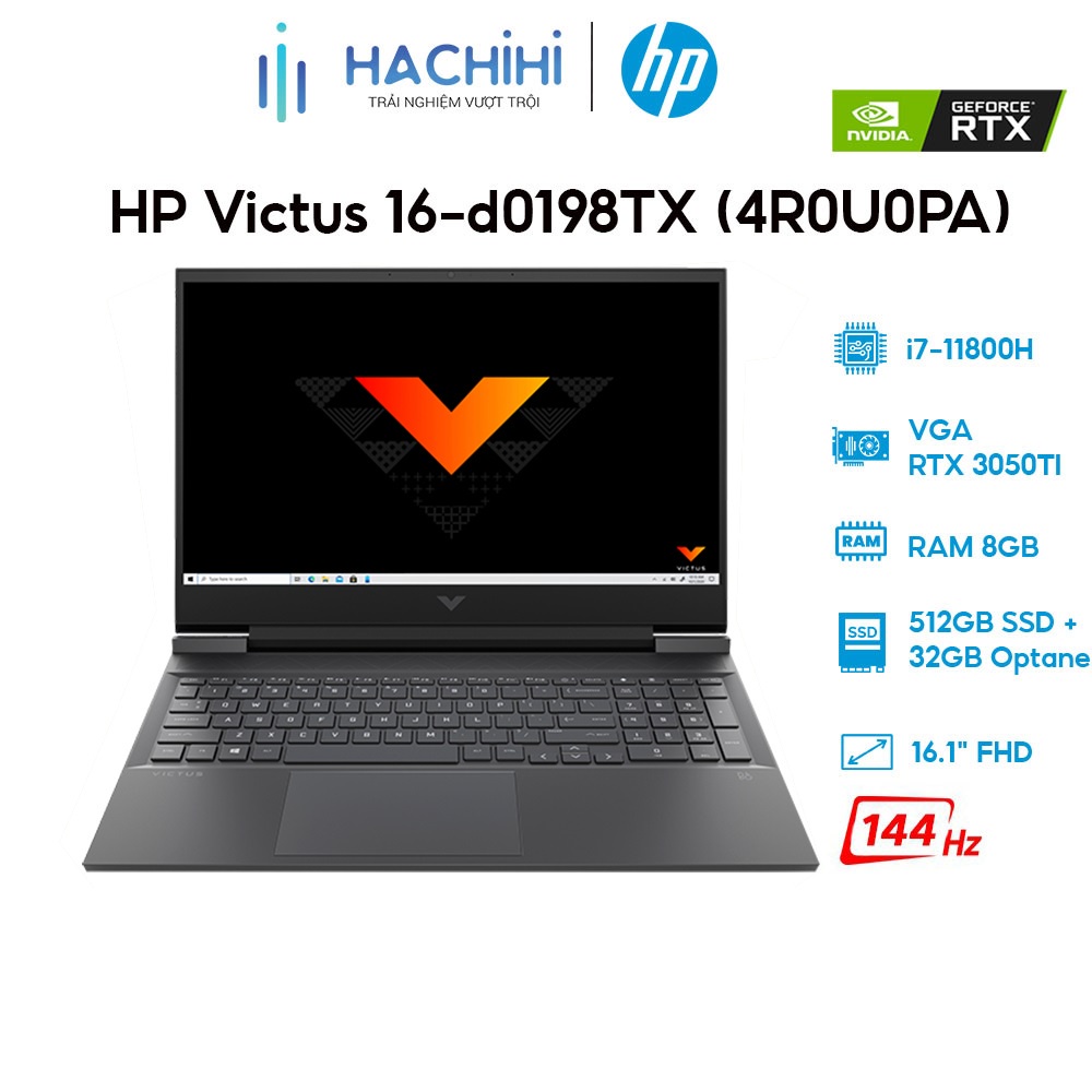 [Mã ELMALL1TR giảm 5% đơn 3TR] Laptop HP Victus 16-d0198TX 4R0U0PA i7-11800H 8GB 512GB 32GB 3050Ti 4GB 16.1' 144Hz