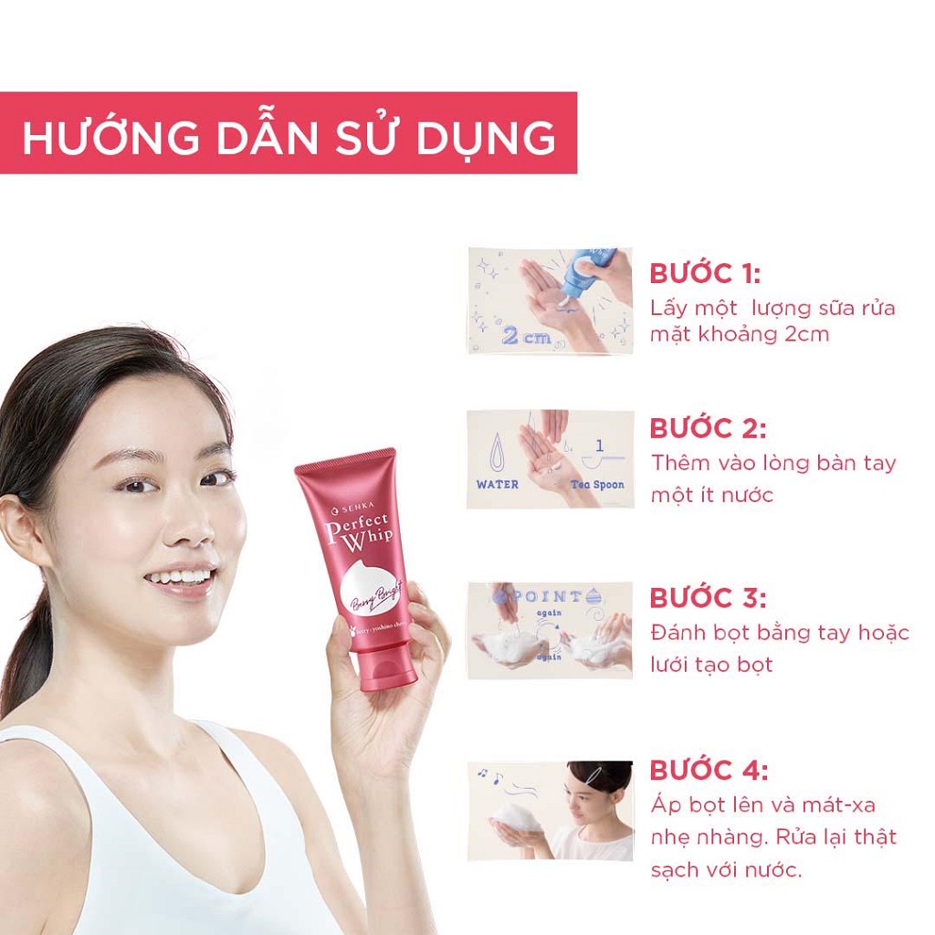 Sữa Rửa Mặt Sạch sâu - Sáng Hồng Senka Perfect Whip Berry Bright 100g