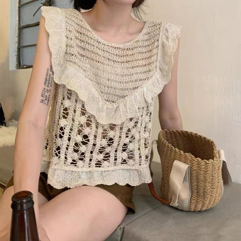 Áo Hai Dây Mỏng Không Tay Nhún Bèo Dễ Thương Cho Nữ