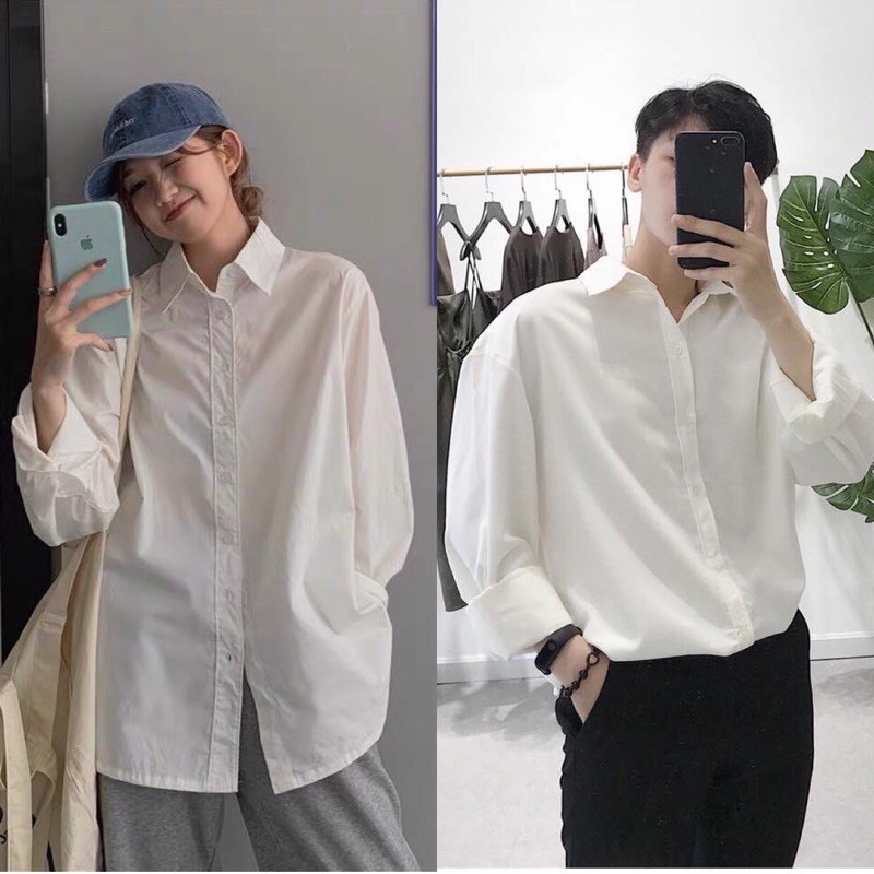 Áo Sơ Mi Dài Tay Trơn Nam Nữ Unisex ( 2 màu Đen , Trắng )