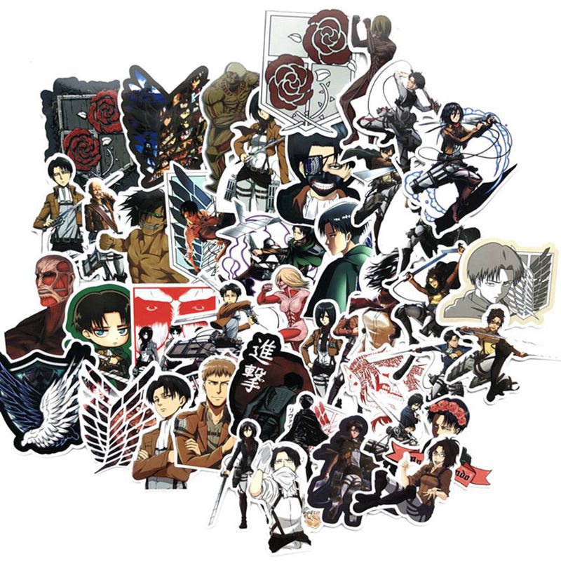 Tmdbyx Bộ 42 Miếng Dán Hoạt Hình Attack on Titan Chống Thấm Nước Trang Trí Vali