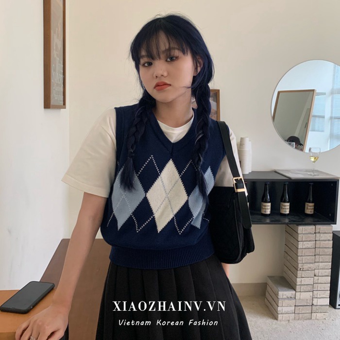 Xiaozhainv Áo Croptop Dệt Kim Không Tay Cổ Chữ V Phong Cách Retro Thời Trang Hàn Quốc 4 Màu Tùy Chọn Cho Nữ