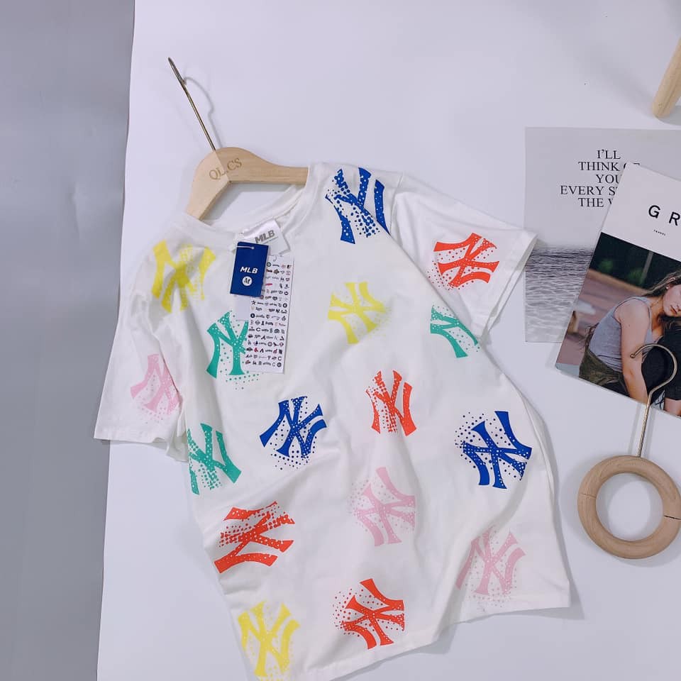 Áo thun nữ from rộng phông thêu chữ sắc màu hàng cotton 4 chiều