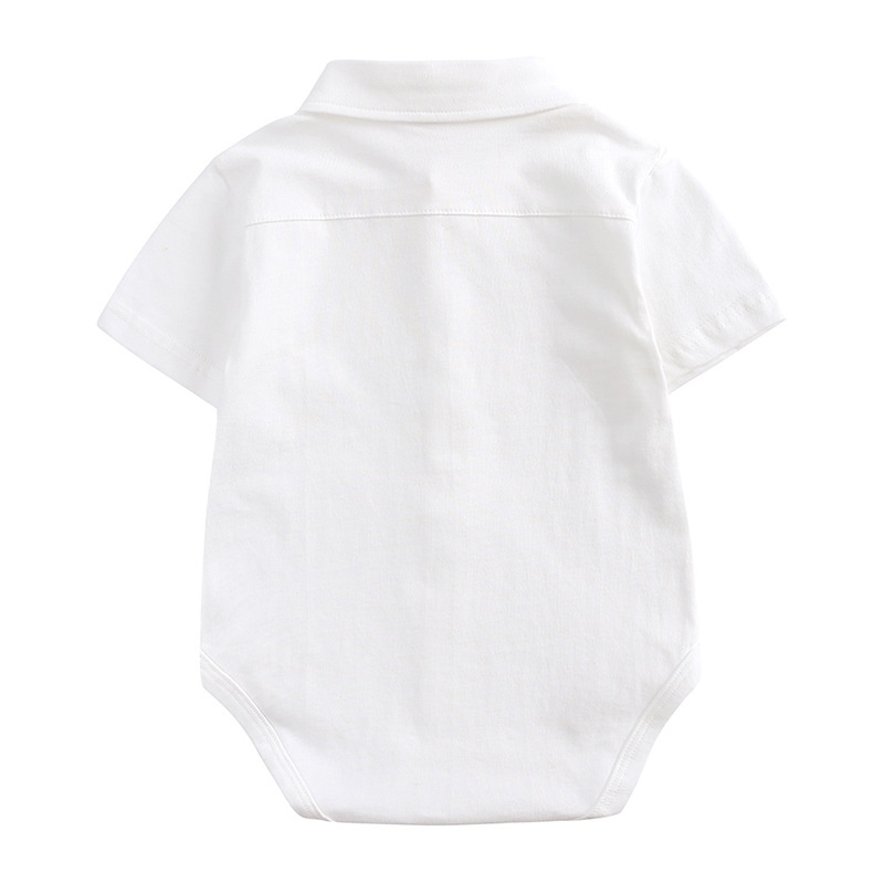 Áo Liền Quần Tay Ngắn Vải Cotton Mềm Mại Màu Trắng Phối Cà Vạt Thời Trang Mùa Hè Cho Bé Sơ Sinh 0-24 Tháng Tuổi