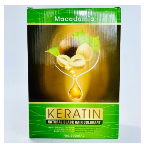 Nhuộm đen, Nhuộm nâu MACADAMIA KERATIN 500MLX2 Không dính da đầu, Phủ bạc tóc nhanh và tiết kiệm CT20