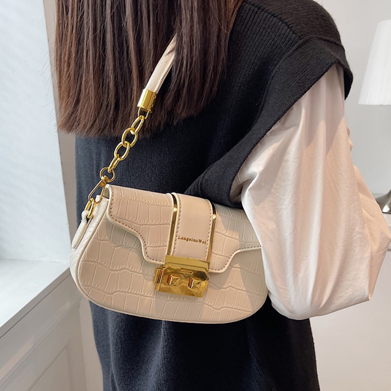 Túi đeo vai IELGY hình vuông cỡ nhỏ phối dây đeo sợi xích họa tiết vân đá thời trang cho nữ