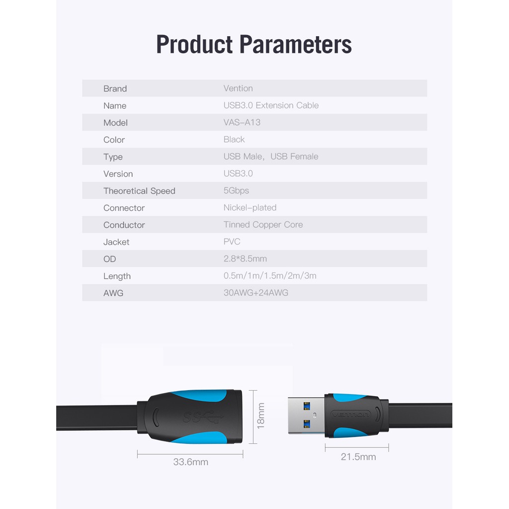 Dây cáp mở rộng USB 2.0/ 3.0 Male sang cáp mở rộng USB 3.0 Female