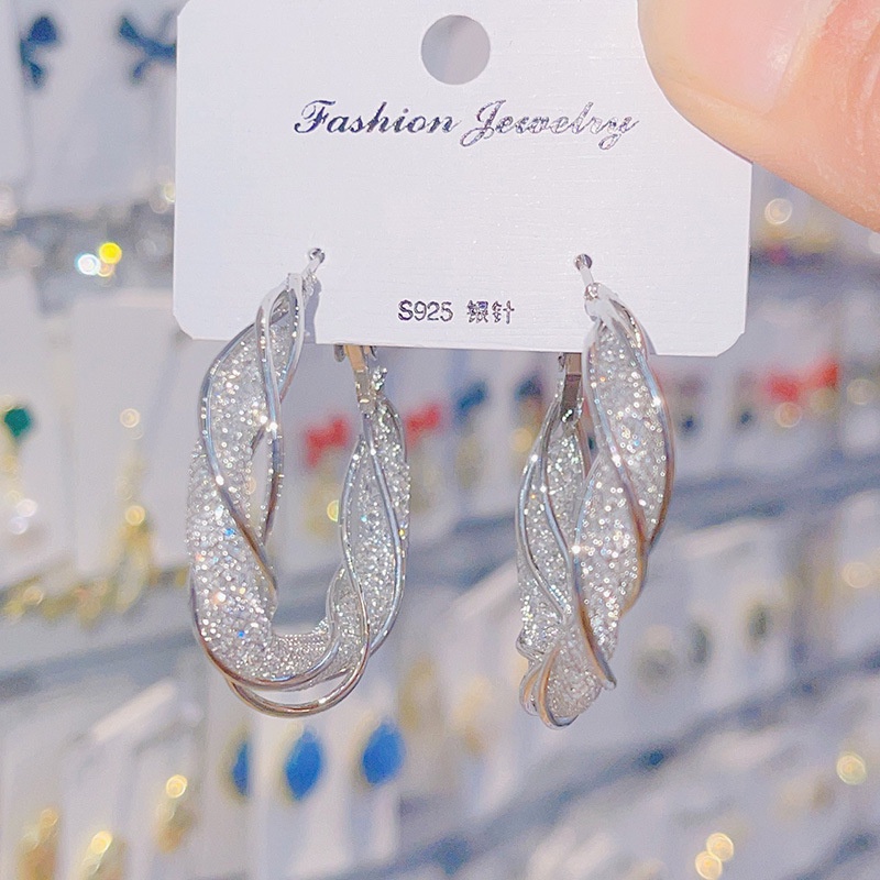 Bông Tai Mạ BạC 925 DạNg XoắN ĐíNh Đá