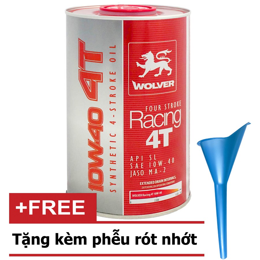 COMBO DẦU NHỚT TỔNG HỢP WOLVER RACING 4T 10W-40 1 L - 1 LÍT KÈM PHỄU THAY NHỚT