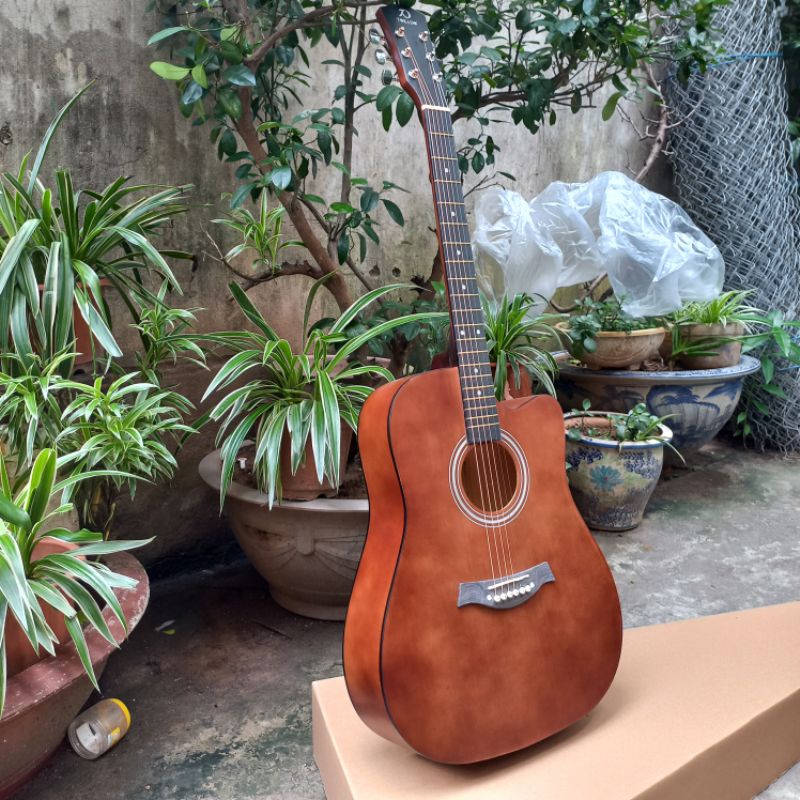 Guitar Acoustic gỗ thông, có ty chỉnh cần. Full phụ kiện.