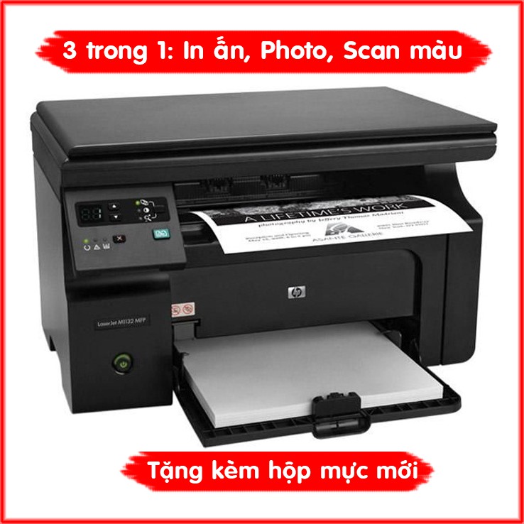 Máy in cũ HP M1132 in, photo, scan + tặng kèm hộp mực mới, dây nguồn, dây kết nối máy tính