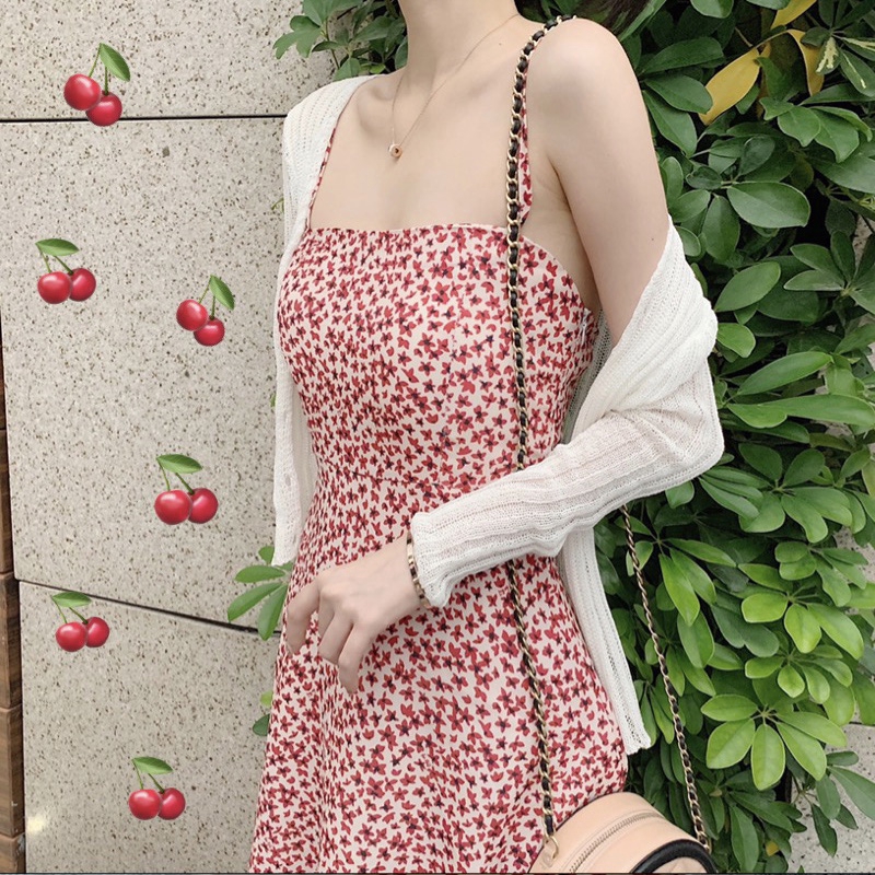 Đầm hoa SUXI hai dây phong cách Hàn Quốc quyến rũ cho nữ