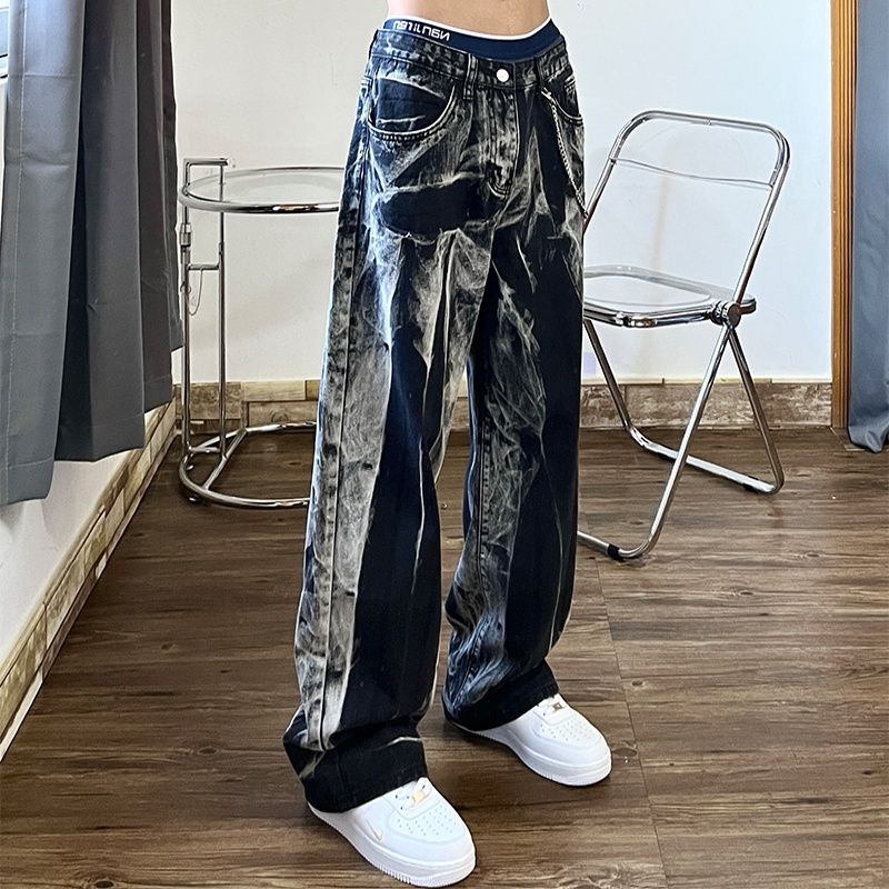 Quần jeans Ống Rộng Màu Sắc Nhuộm Phong Cách hip hop Âu Mỹ Cho Nam Nữ