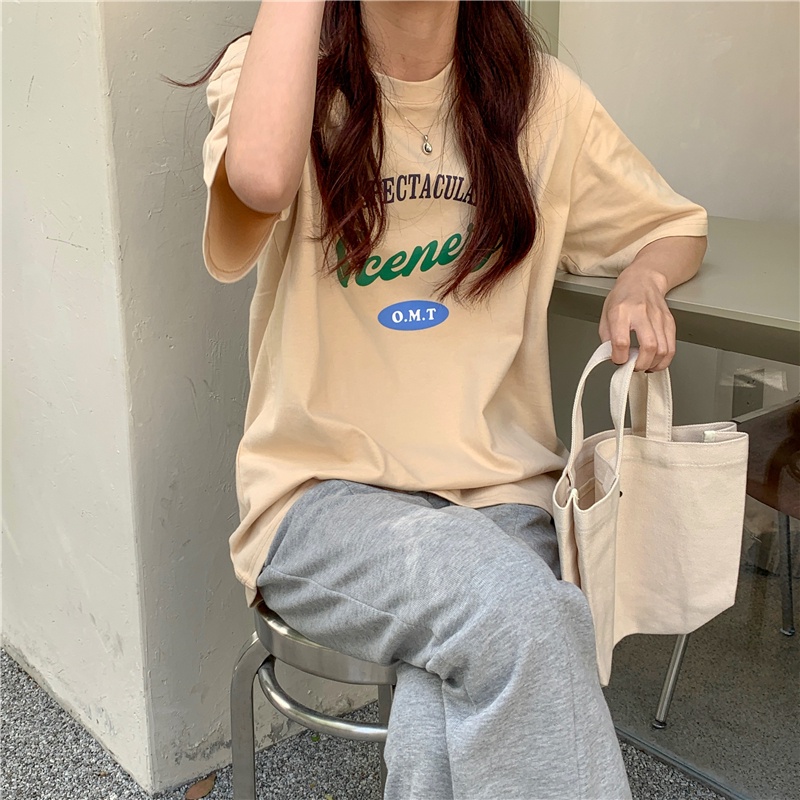 SUXI Áo Thun Tay Ngắn Dáng Rộng In Chữ Tương Phản Đơn Giản Thời Trang Mùa Hè Dễ Phối Đồ