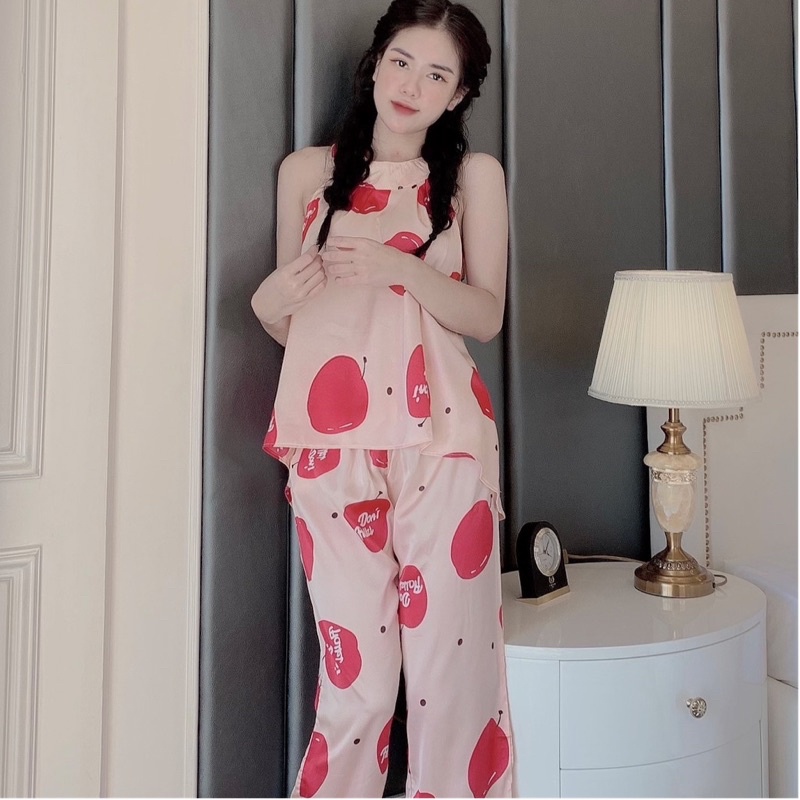 Đồ bộ pijama, bộ lụa cao cấp tay ngắn quần dài chất liệu mềm mịn mát dịu,hoạ tiết dễ thương