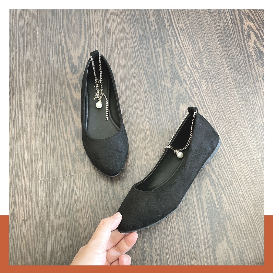 Giày Búp Bê Nữ Cao Gót Hạt Châu Chất Da Lộn Mang Cực Êm Chân. Giày Hoàng Thanh Q833