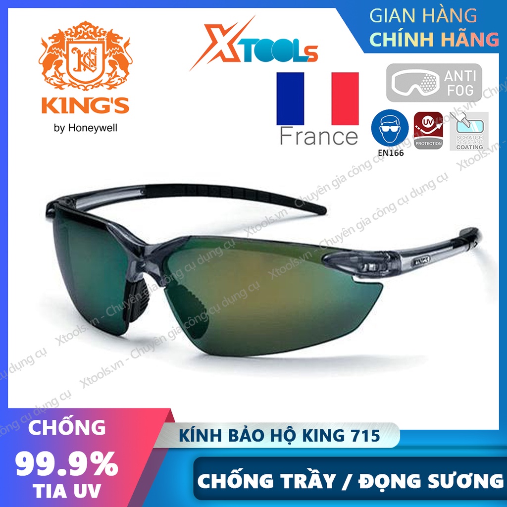 Kính bảo hộ Kings KY715 Kính chống tia UV, chống bụi, chống xước, dùng trong lao động, đi xe máy, tròng đen tráng gương