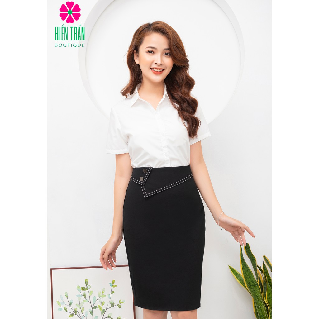 Chân váy bút chì phối 2 khuy mạ crom sang trọng, quý phái, chất vải cao cấp - Hiền Trần BOUTIQUE