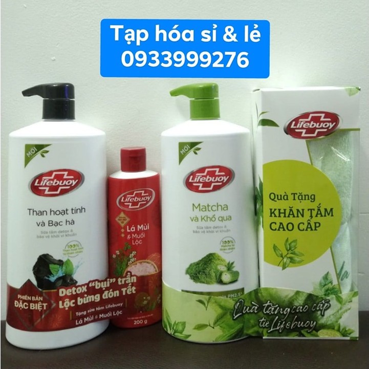 Sữa tắm lifebuoy Detox Than Hoạt Tính hoặc matcha khổ qua 850g tặng chai rửa tay 120g hoặc chai sữa tắm nhỏ 200g