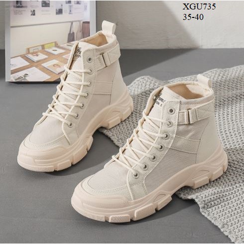 XGU 735 Giày boots canvas 2 màu nâu - đen cơ bản trẻ trung, cá tính (HÀNG ORDER)