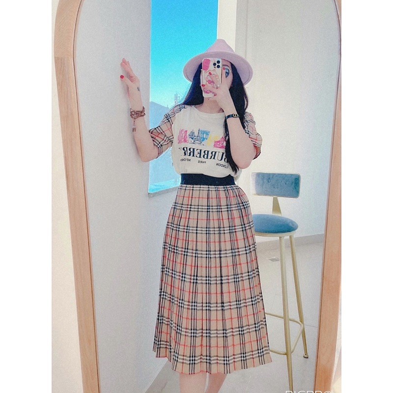 Set áo thun cotton chân váy caro, Set váy nữ dập ly cao cấp | BigBuy360 - bigbuy360.vn