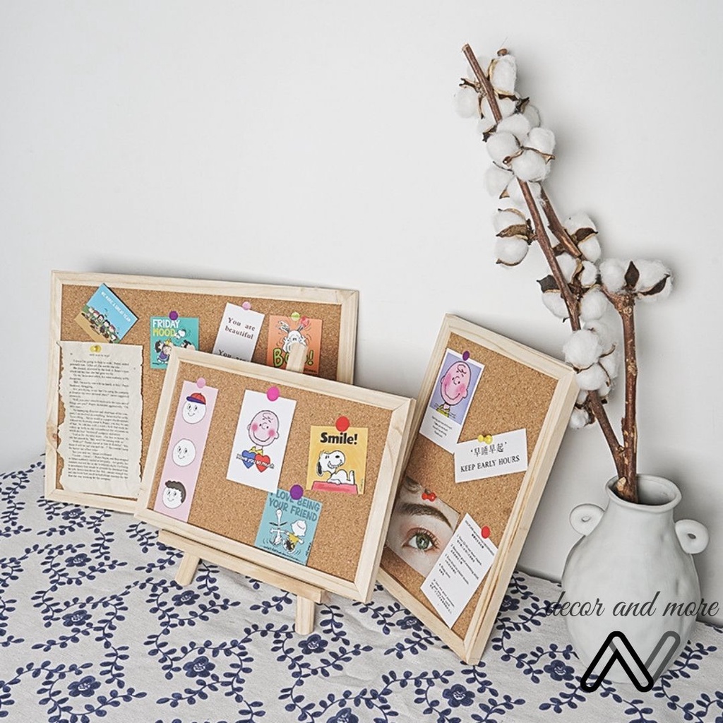 Bảng ghim gỗ bần AN DECOR treo ảnh, postcard tặng kèm ghim, móc, dây gai