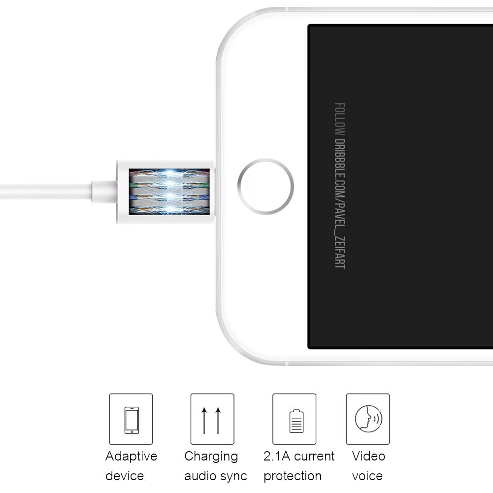 Bộ chuyển đổi Lightning 2in1 Jack cắm tai nghe Bộ chia cáp âm thanh 3,5 mm cho iPhone X 8 7 Plus