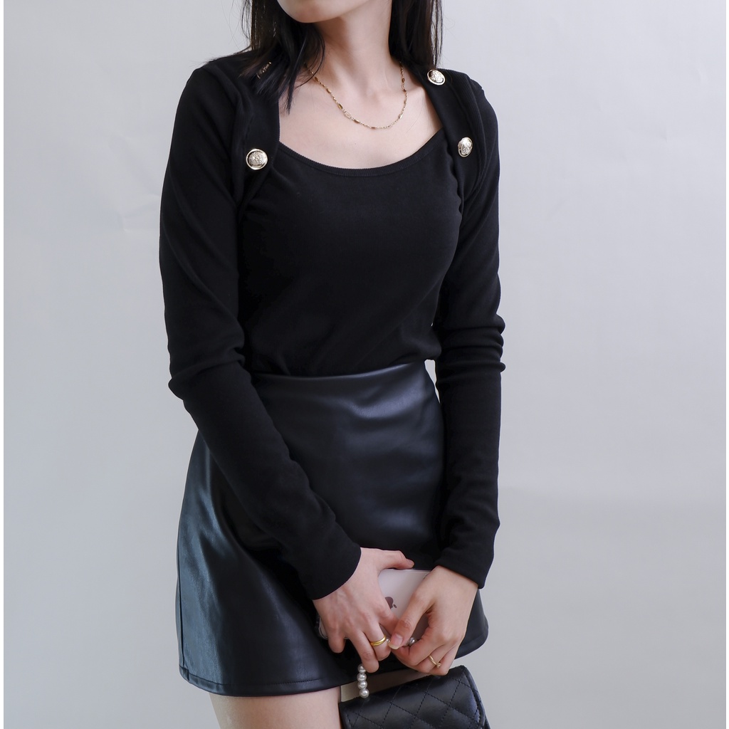 Áo nữ dài tay Cateline cổ vuông cúc viền - ACL008