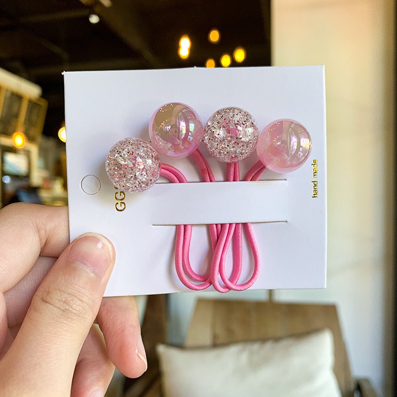 2 Dây cột tóc co giãn đính hạt tùy chọn màu sắc dành cho bé gái