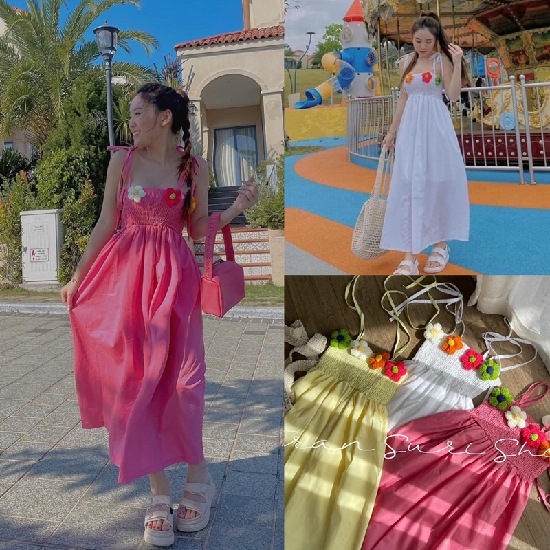 Đầm Maxi Hai Dây Hoa Thêu Dáng Dài - Maxi Nữ Đi Biển Du Lịch Đi Chơi