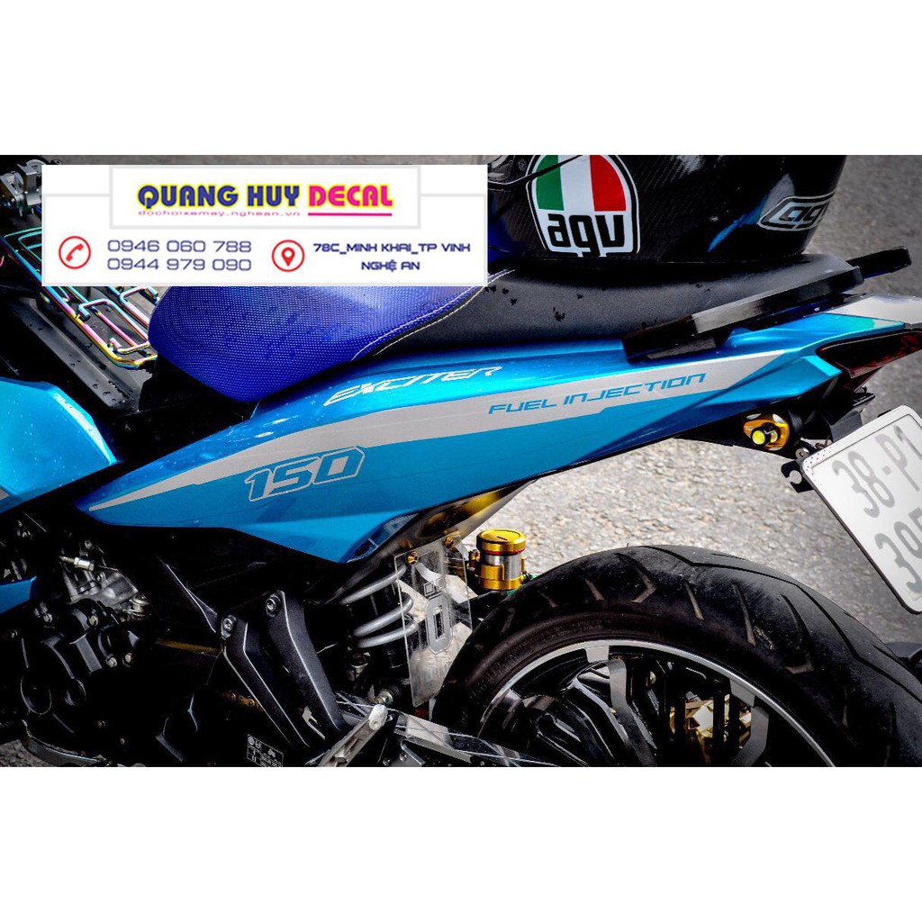 Tem trùm exciter 150 xanh ngọc trắng, độ team decal xe ex dán đời 2015-2020