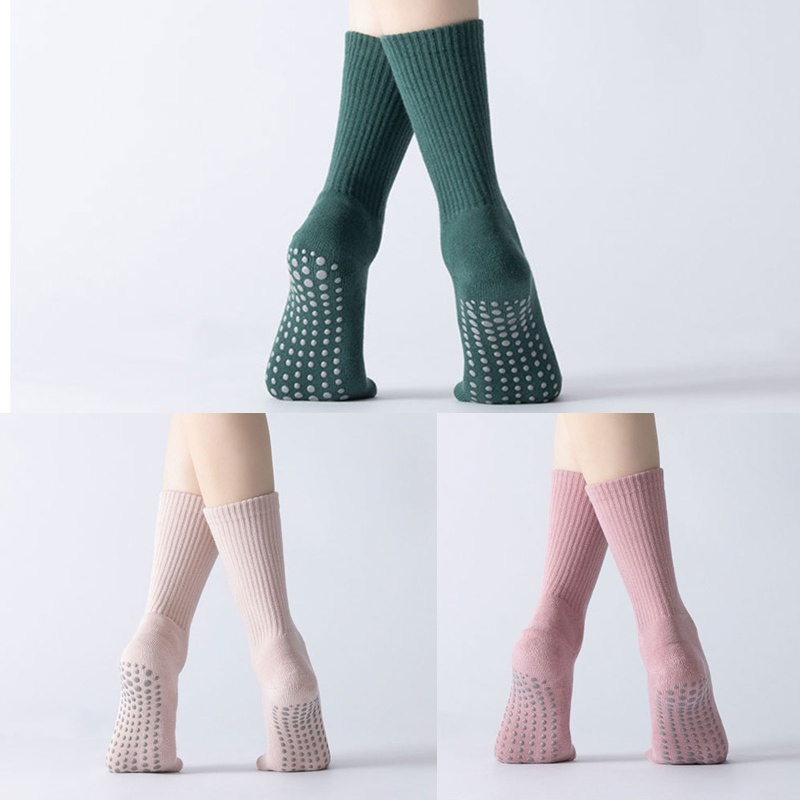 Vớ Cotton Trơn Màu Chống Trượt Có Gân Silicone Dùng Tập Yoga / Pilates B