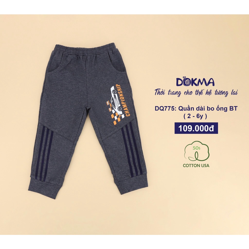 (2-6Y) Quần dài bo ống phối họa tiết khỏe khoắn vải cotton - DOKMA